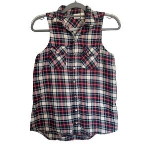 Mudd Vintage Y2K Sleeveless Plaid Button-Front Vest Top
